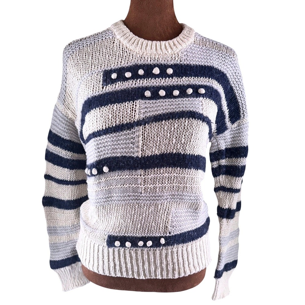 Madewell Striped Knit Sweater Women XS Blue White Textured Bobble Detail‎ EUC
